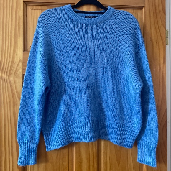 Nasty Gal Sweaters - Nasty Gal Light Blue Fuzzy Knit Crew Neck Drop Shoulder Oversized Sweater
